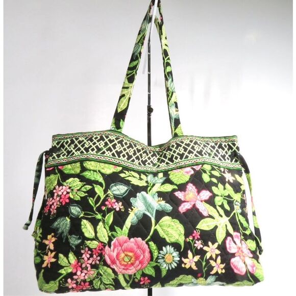 Vera Bradley BOTANICA Green Pink Floral Cotton Tote Retired Pattern Rare - Picture 4 of 7